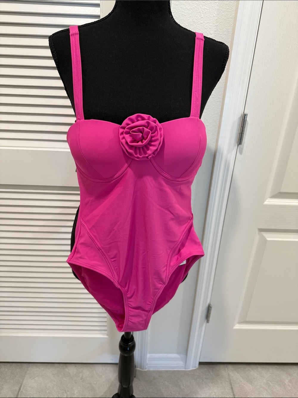 Ladies Pink One-Piece Swimsuit with Flower Accent